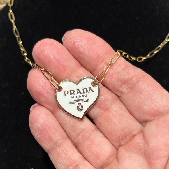 Gold Chain Necklace with Prada Heart Pendant - Picture 2 of 5